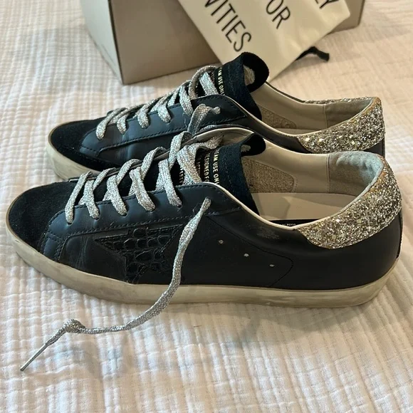 Golden Goose Super Star Croco Leather Low Top Glitter Sneaker 40 / 10 - Picture 8 of 16